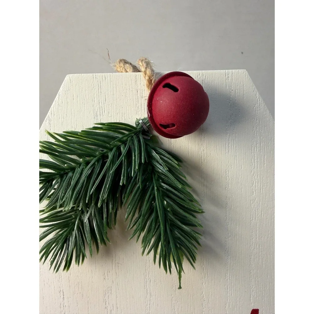 Christmas Countdown Chalkboard Sign White Wood Tag Jingle Bell Wall Decor 12in